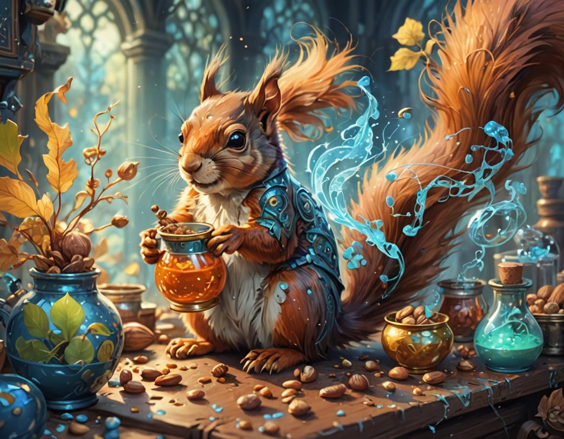 Squirrel with Hieroglyphs in Digital Painting Style