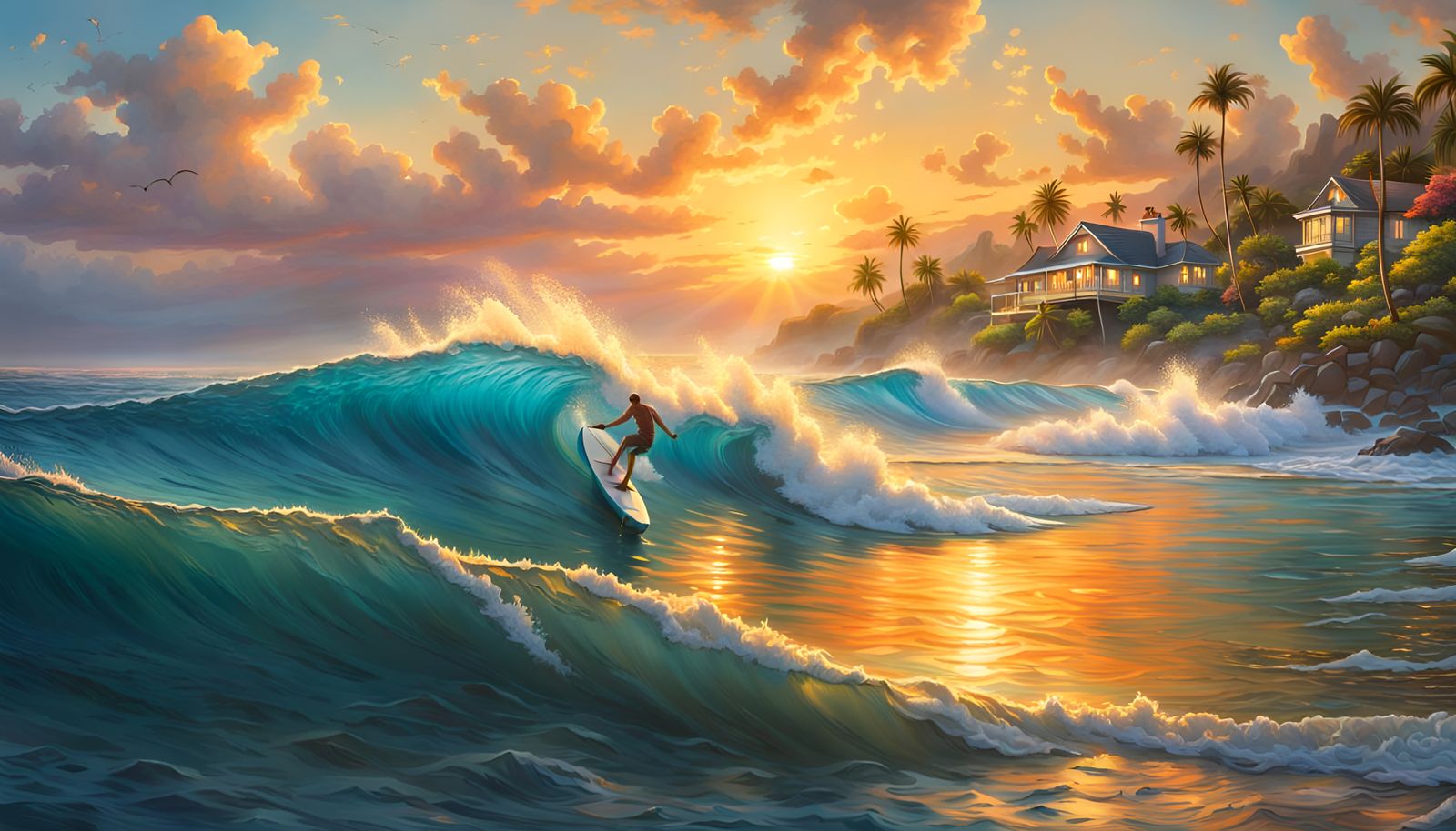 Fantastical Seascape at Golden Hour, Photorealistic Style