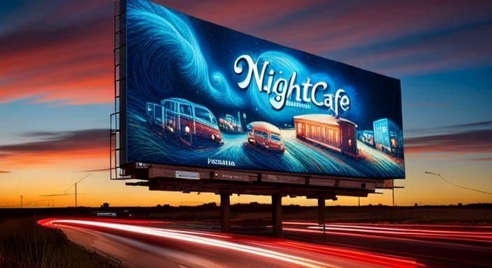 Highway Billboard with NightCafe Artwork in Digital Illustra...