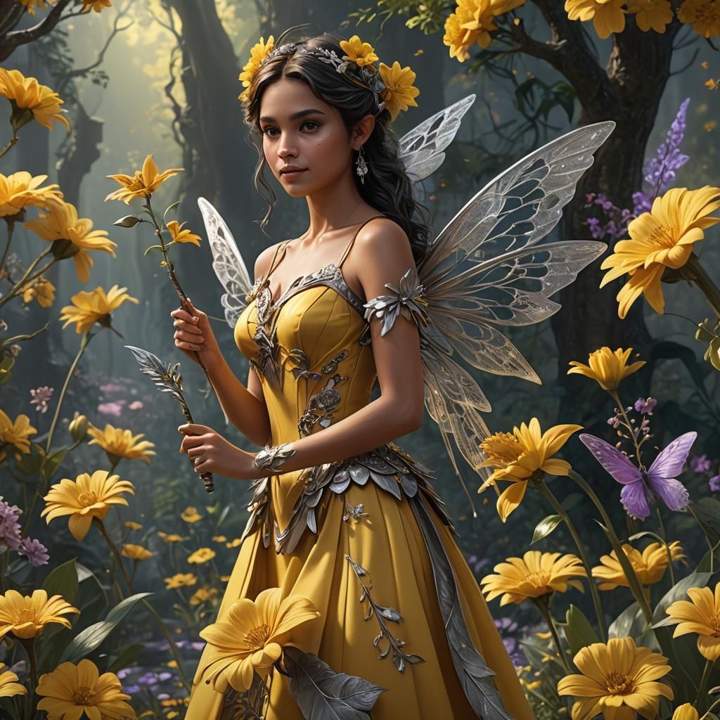 Hispanic Fairy Blooms Flower With Wand, Fantasy Art