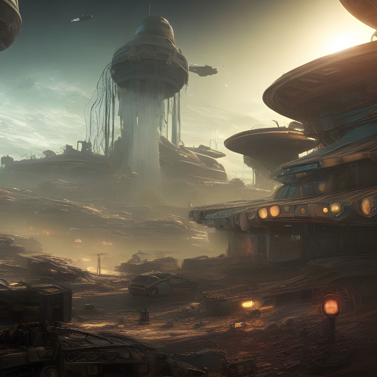 Post-Apocalyptic Interplanetary Airport in Eldritch Sci-Fi S...