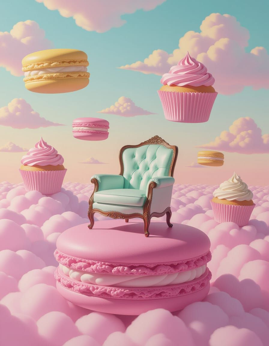 Floating Dessert Islands in Surreal Landscape