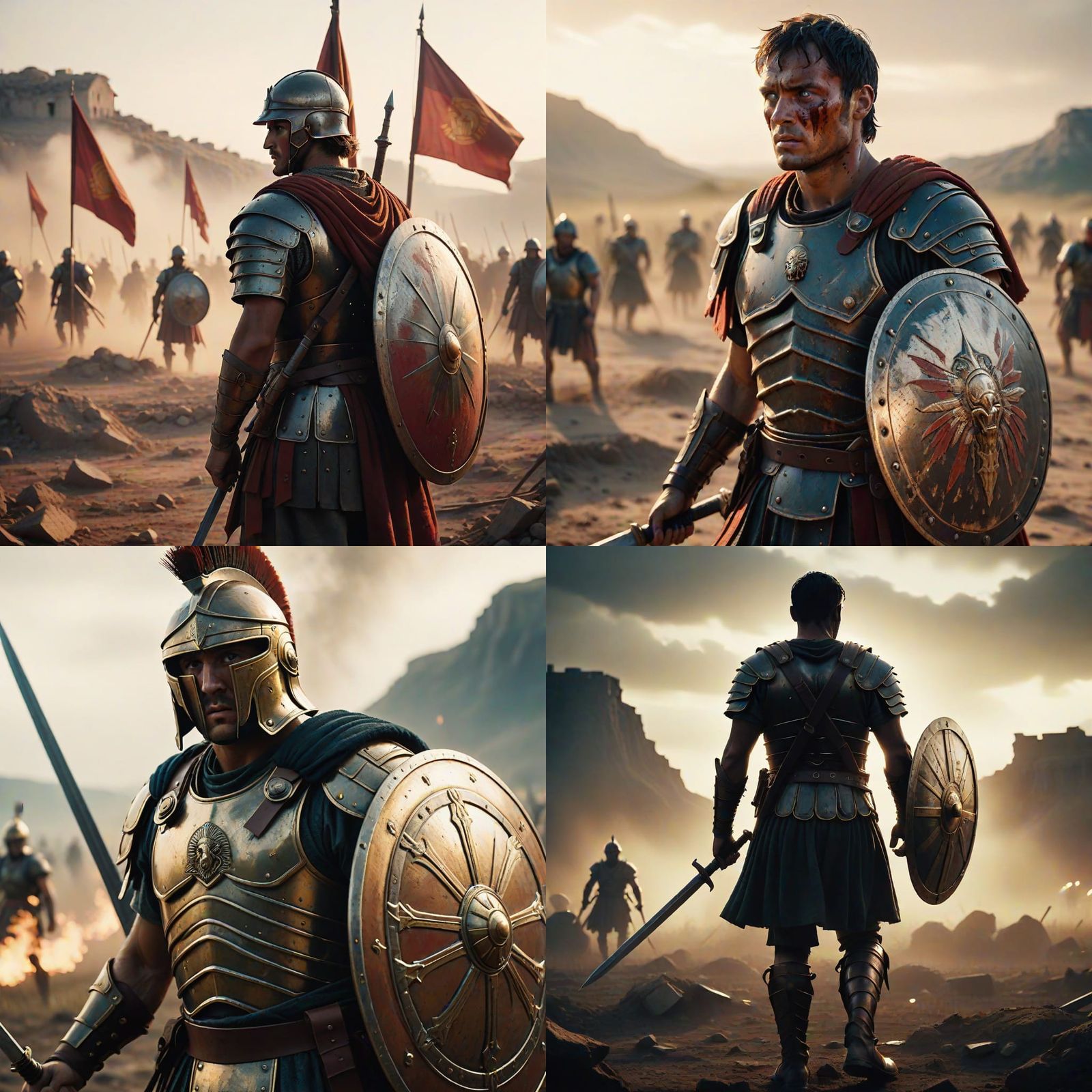 Roman Gladiator in Cinematic Film Still