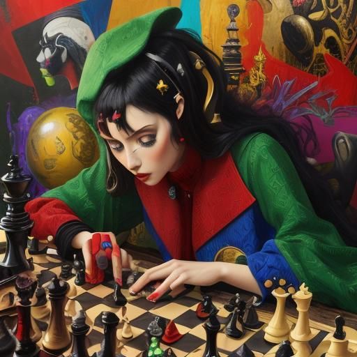Detailed Chessboard in Surreal Expressionist Style