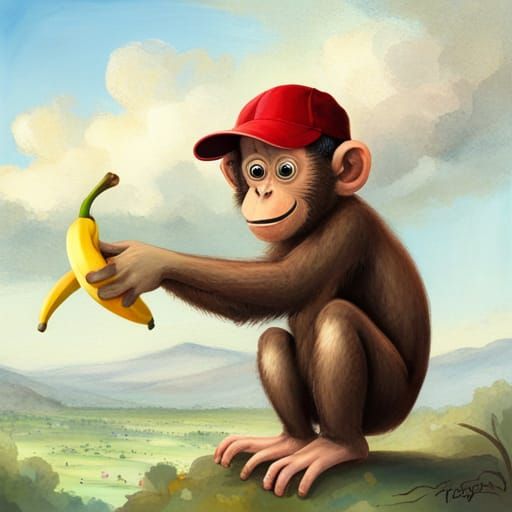 Adventurous Monkey with Red Cap and Banana