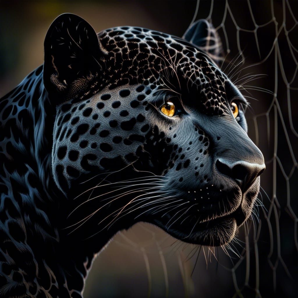 Hyperrealistic Cobweb Black Jaguar in High Definition