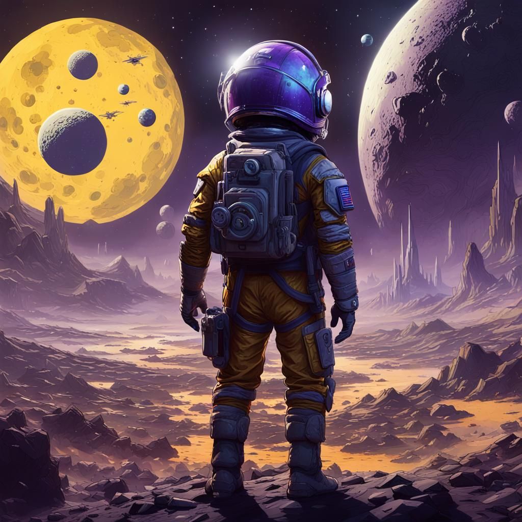 Boy on Moon with Approaching Spaceships, Dark Fantasy