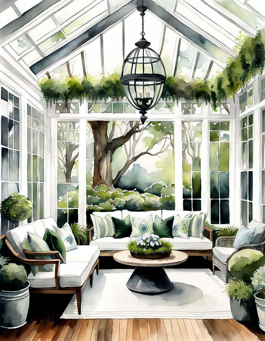 Boho Chic Sunroom in Watercolor Style