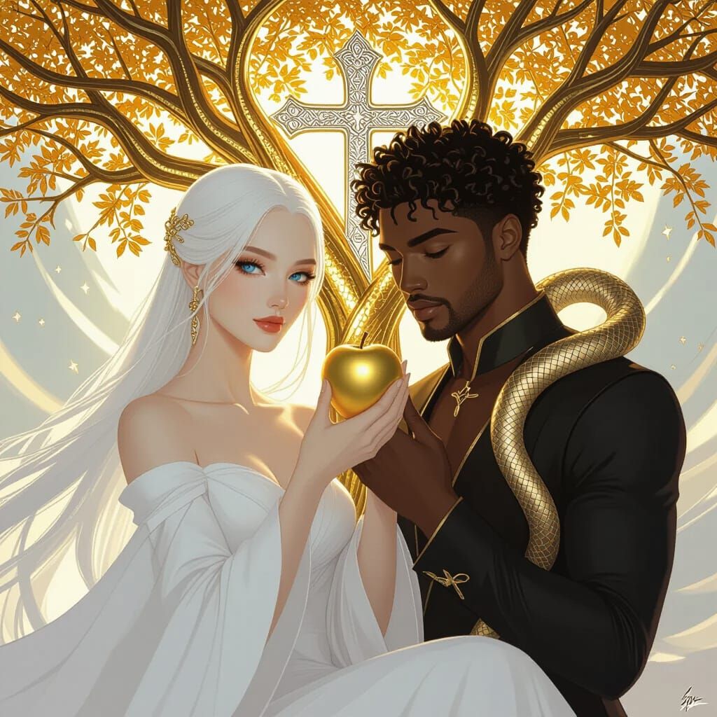 Yve and Adam: Ethereal Unity in Gold