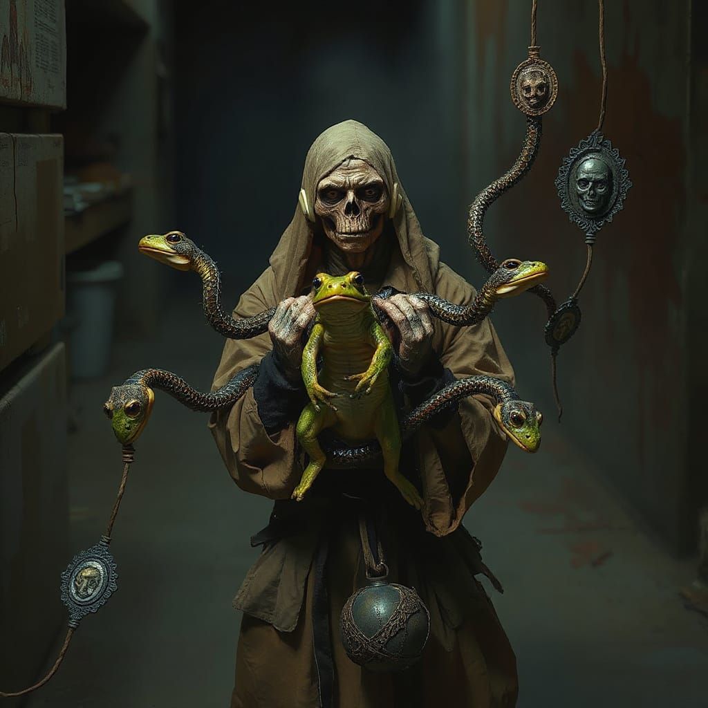 Macabre Figure Gripping Tightly: Expressive Dark Art