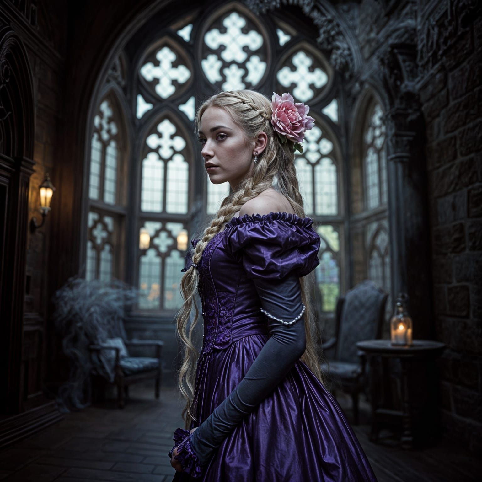 Gothic Princess in Medieval Tower, Precisionism Style