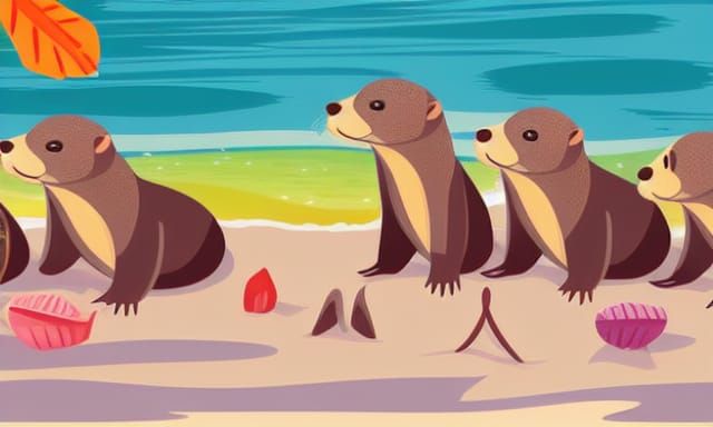 Otters on a Sunny Beach: Storybook Illustration