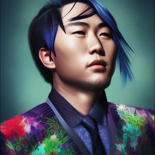 Asian Man in Beautiful Dress: Hyperrealistic Portrait