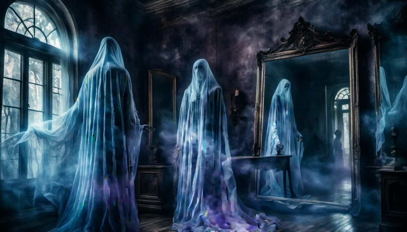 Ethereal Ghost Stepping Through a Mirror in Surrealism