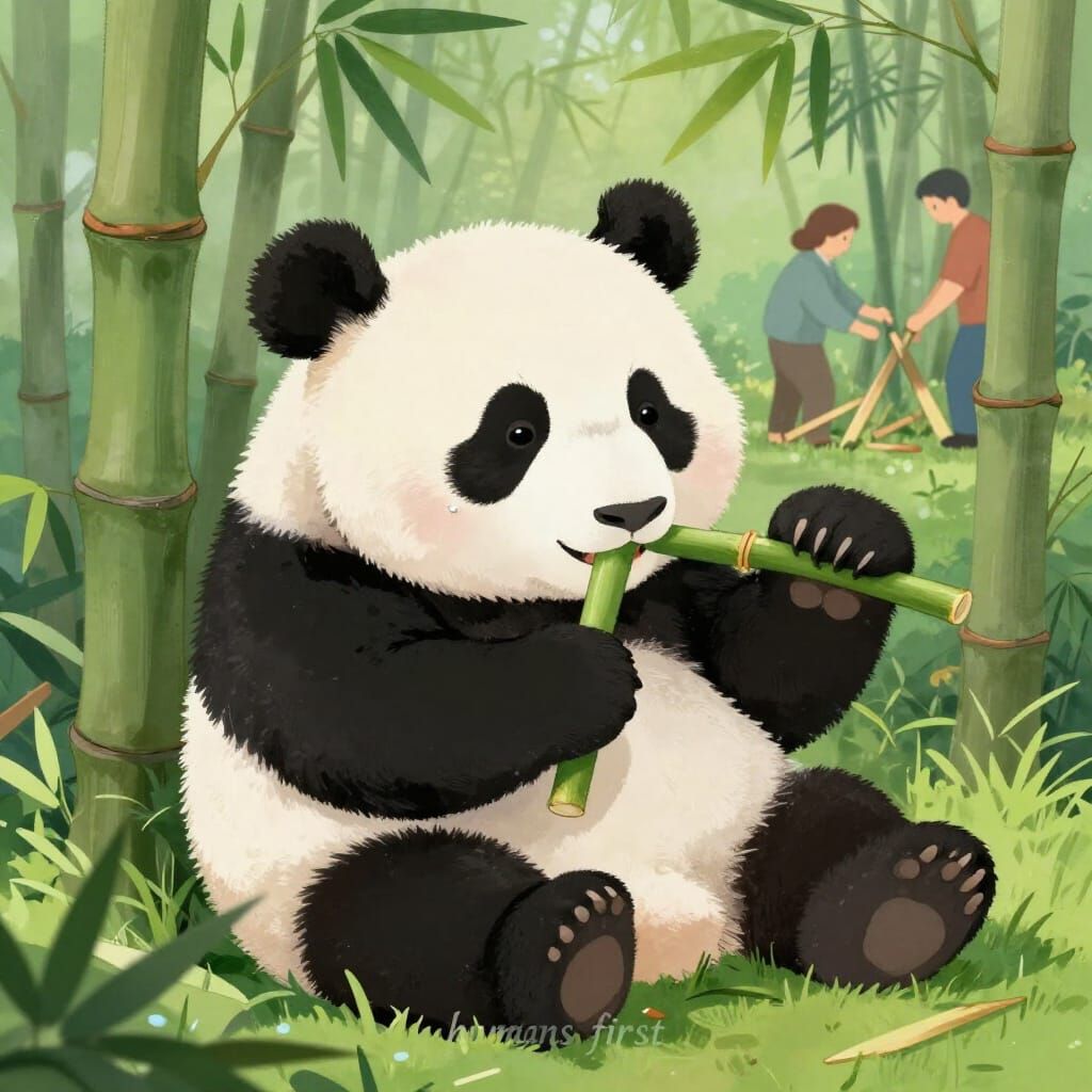 Baby Panda's Tearful Plea Amidst Bamboo Forest