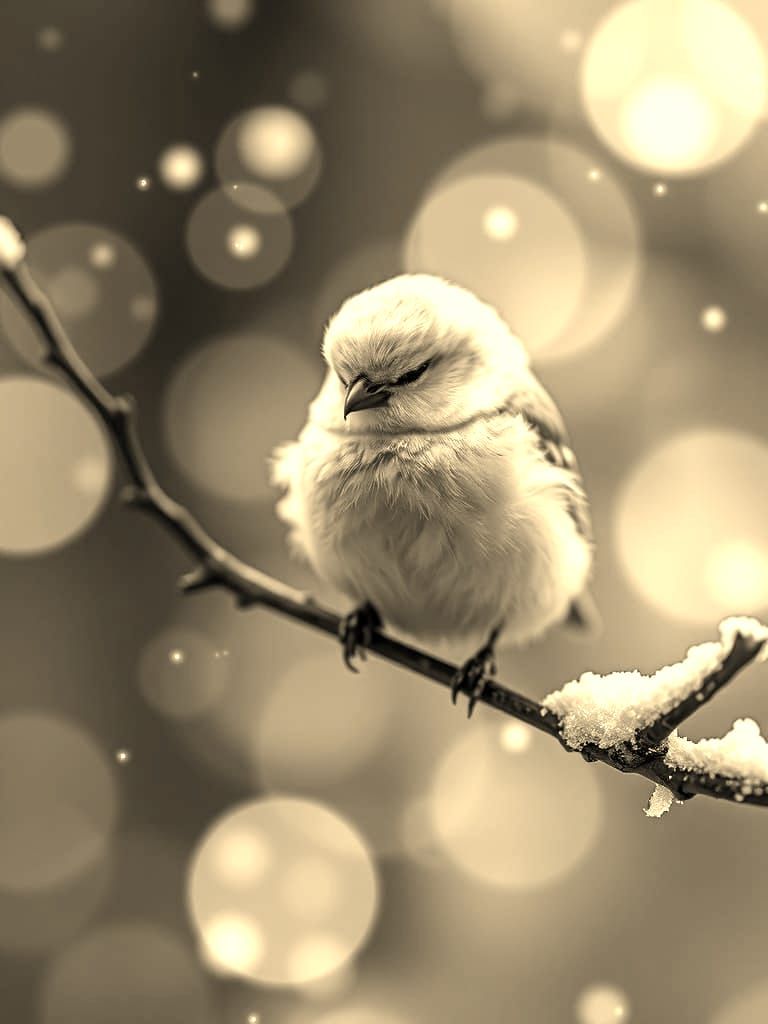 White Bird Resting on Snowy Branch