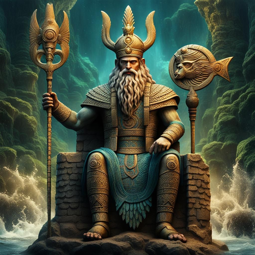 Enki, Sumerian God of Wisdom, Fantasy Concept Art