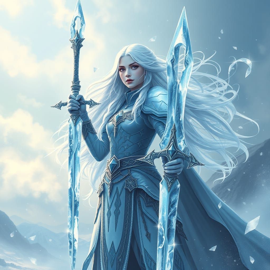 Ice Warrior with Spirit Blade, Ethereal Fantasy Art