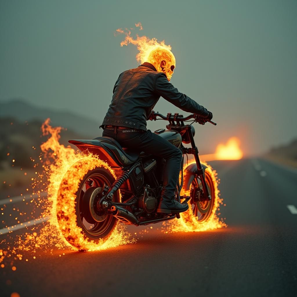 Ghost Rider on Ghostbike, Cinematic Film Aesthetic