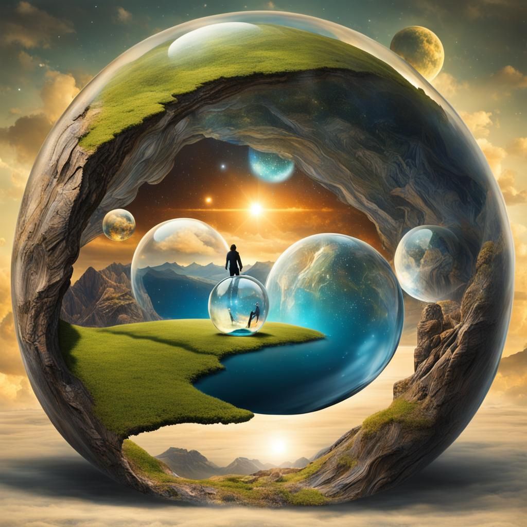 Surreal Universe Reflected in Crystal Bubble