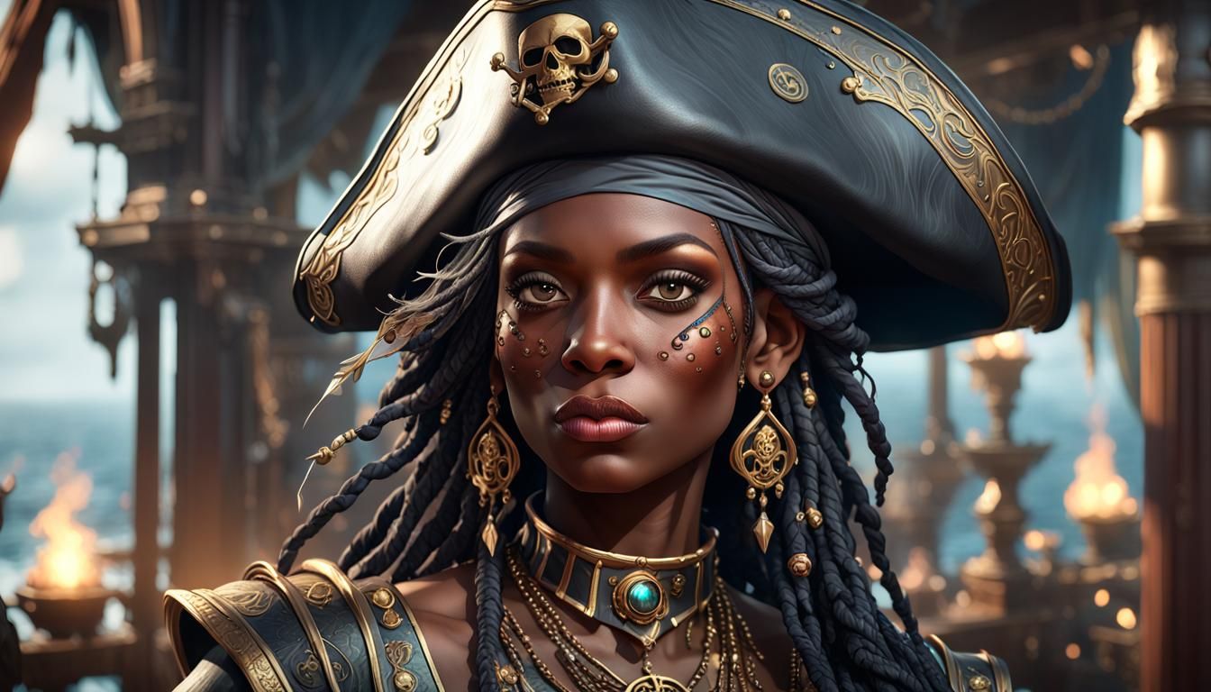 Pirate Queen Portrait in Hyperdetailed Digital Art