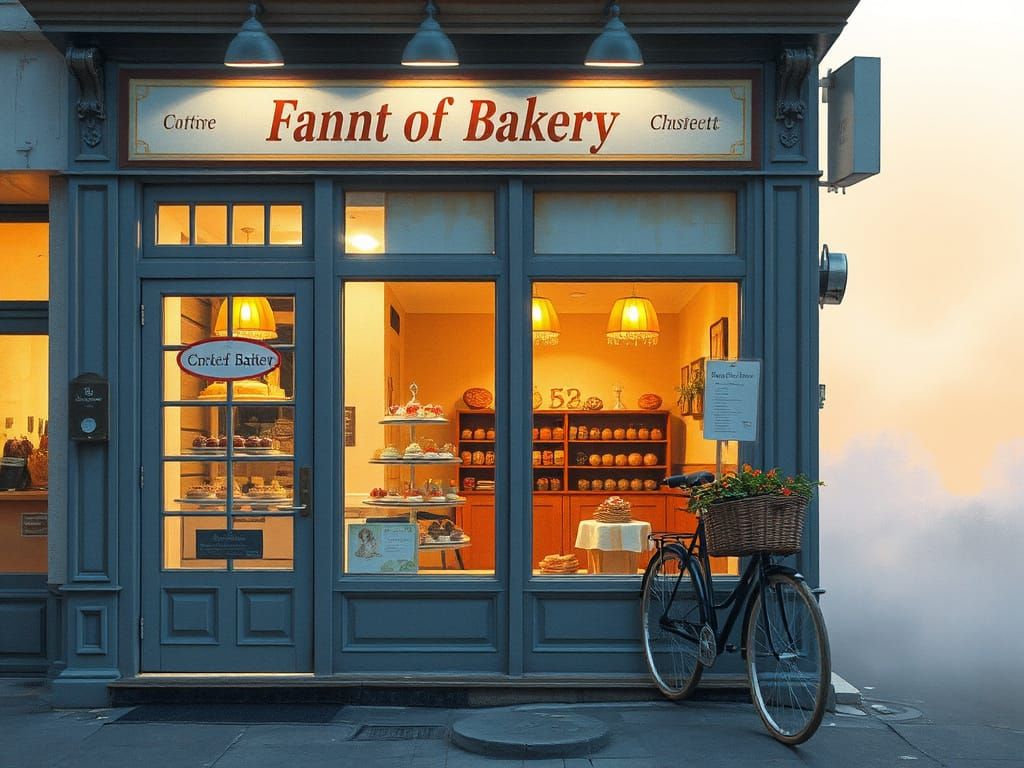French Bakery Silhouette in Golden Hour Light