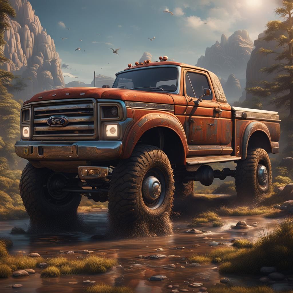 Ford Truck: Detailed Matte Painting in Deep Color