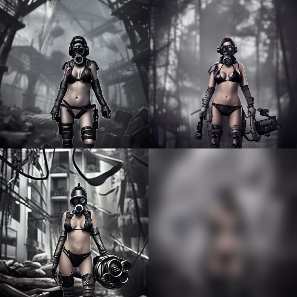 Bikini Gas Mask Girl: Hyperdetailed Charcoal Drawing