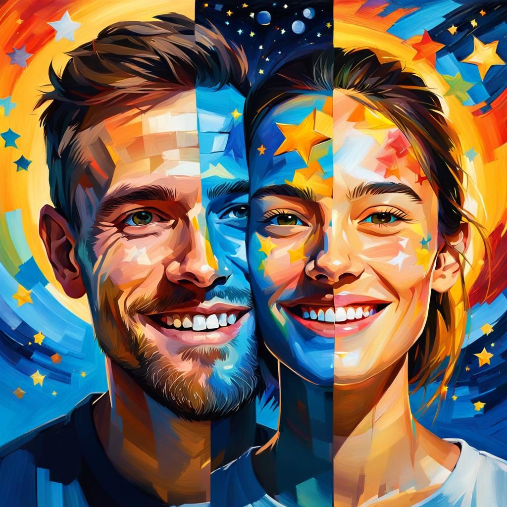 Yin and Yang Split Portrait in Oil Painting Style