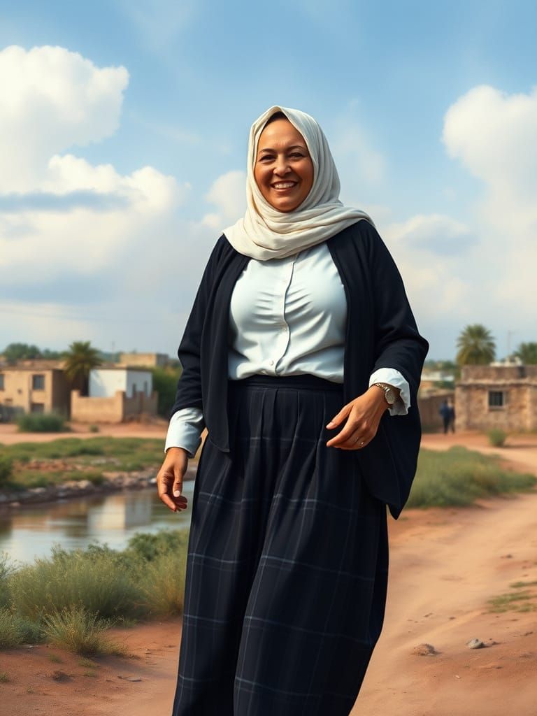 Watercolor Portrait of Egyptian Woman in Village