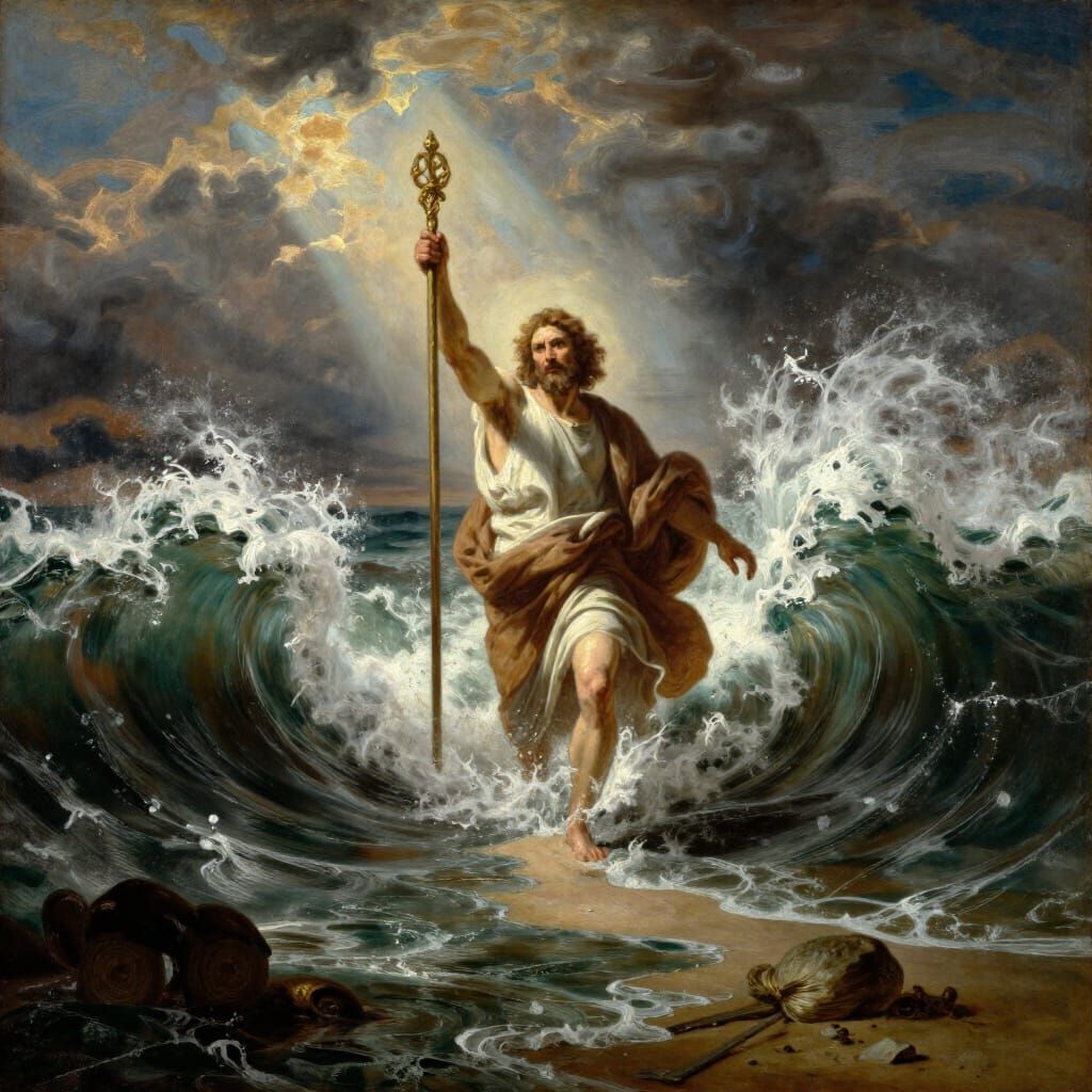 Moses Parts Red Sea in Epic Baroque Oil Painting