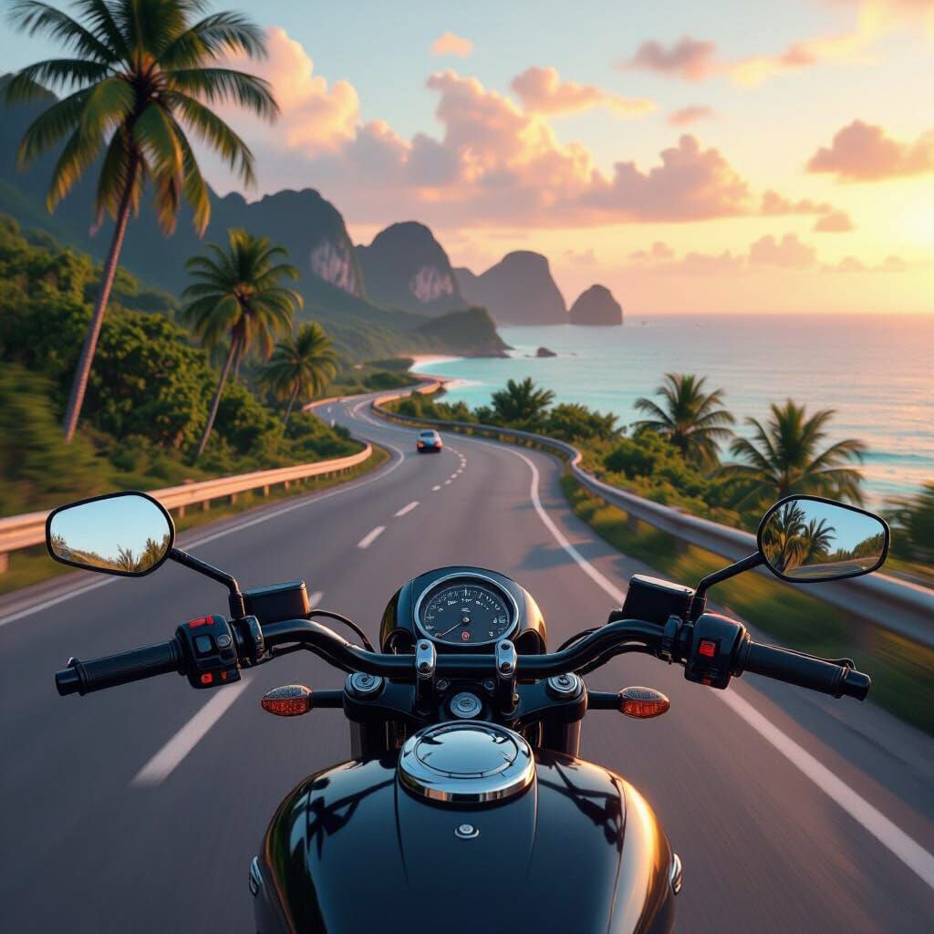 Philippine Coastal Highway Motorcycle Ride at Golden Hour