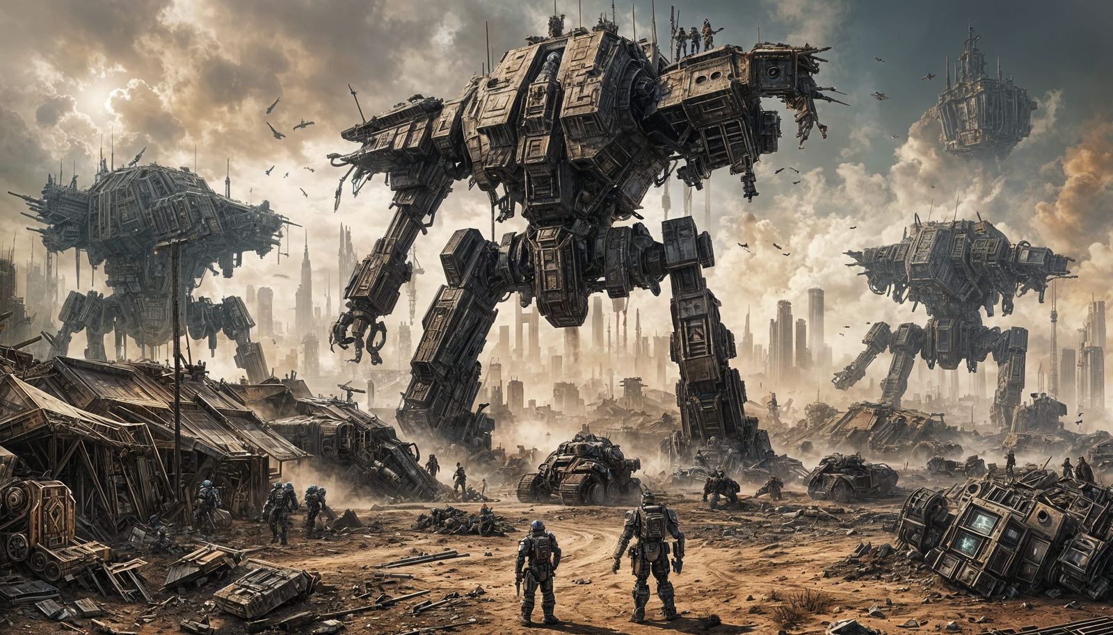 War Mechs in Ruins: Warhammer 40k Style