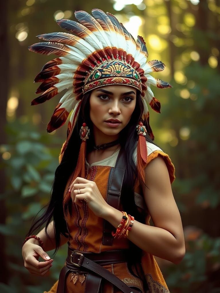 Native American Woman in Earthy Oil Painting Style
