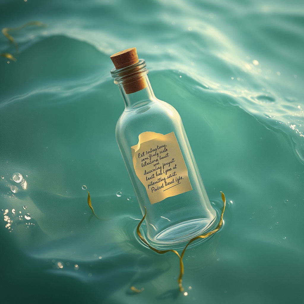 Message in a Bottle Drifting in Turquoise Sea