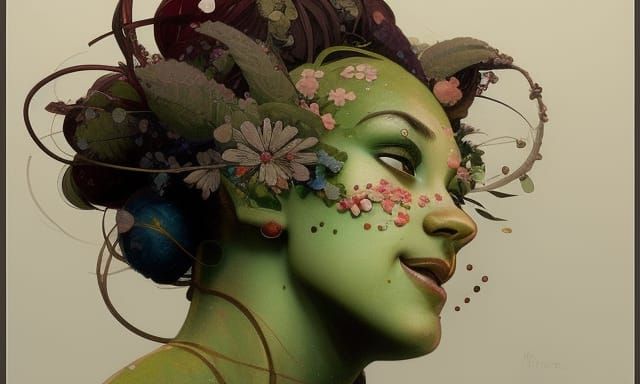 Smiling Green Ogre Portrait in Art Nouveau Style