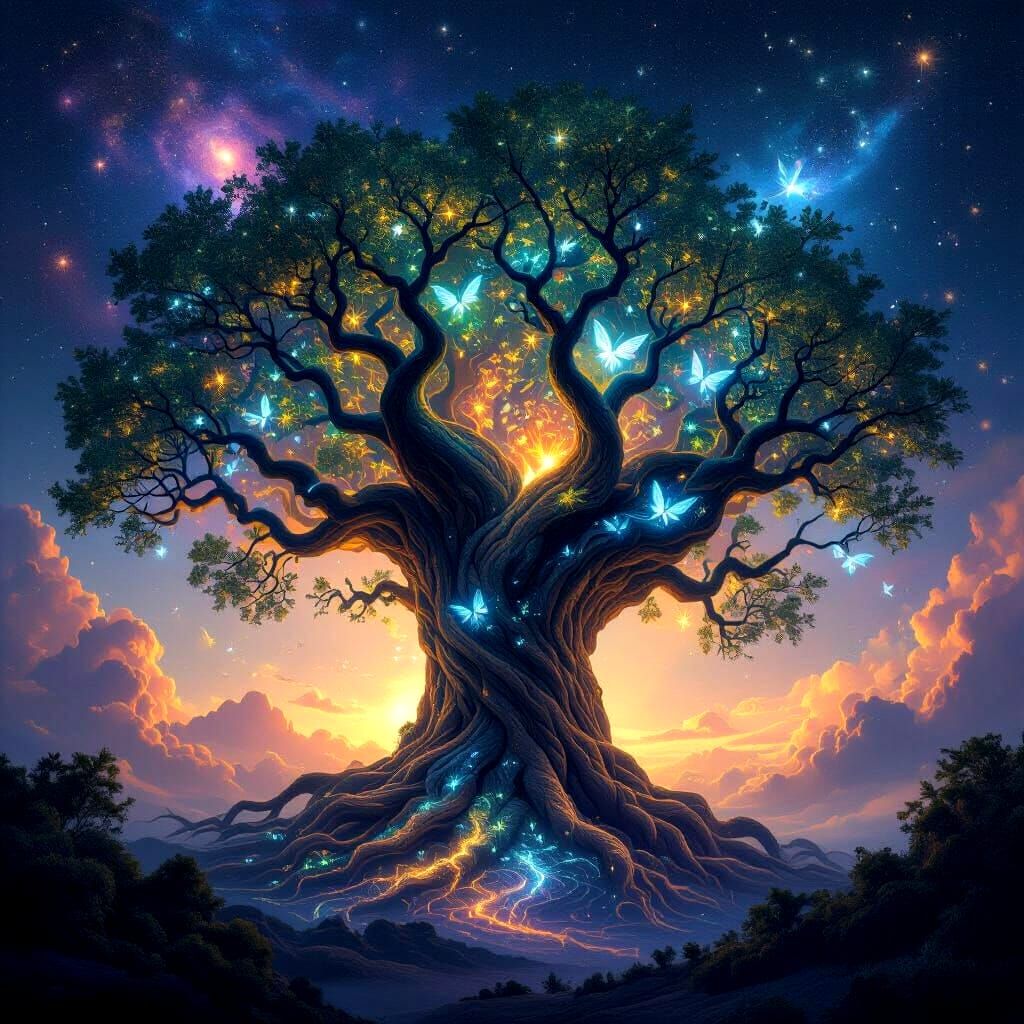 Cosmic Tree Reaching Galaxies With Luminescent Flora