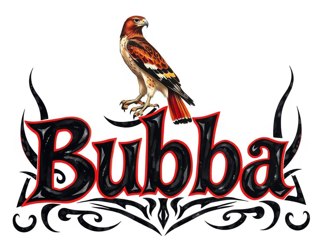 Bubba Logo with Red-Tailed Hawk in Gouache Style