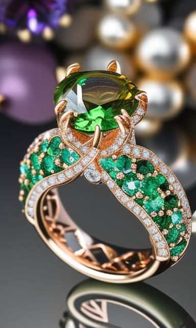 Pastel Crystal and Rose Gold Ring with Intricate Details