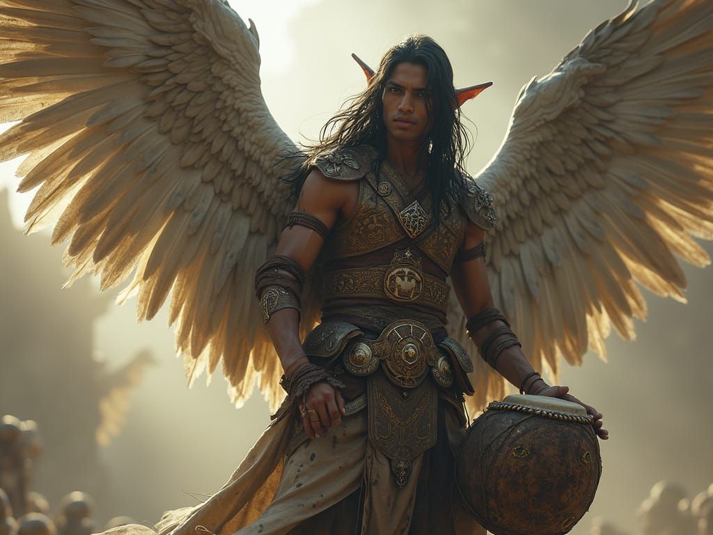 Heroic Latin American Warrior Unfolds Majestic Wings in Fant...