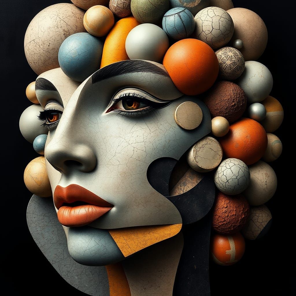 Geometric Woman's Face in Cubist Futurist Style