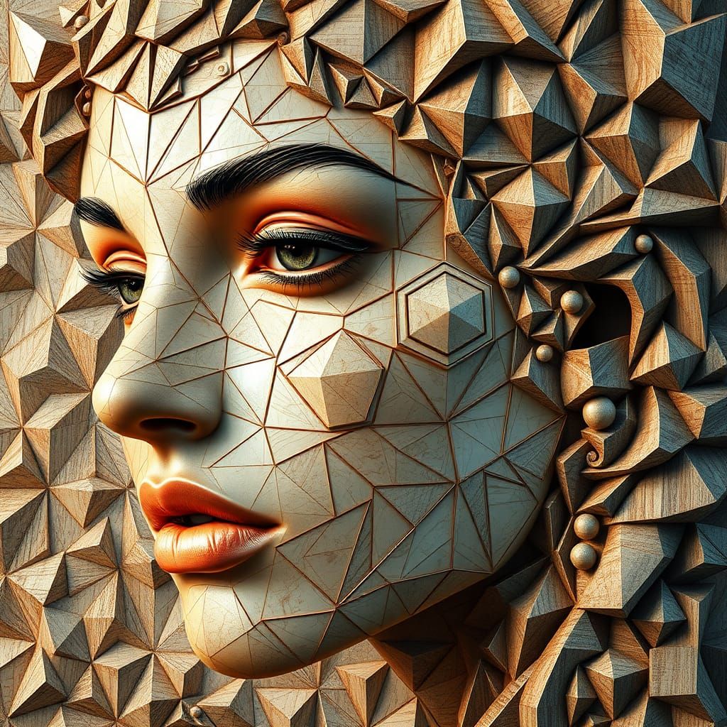 Geometric Woman Portrait in Surrealist Style