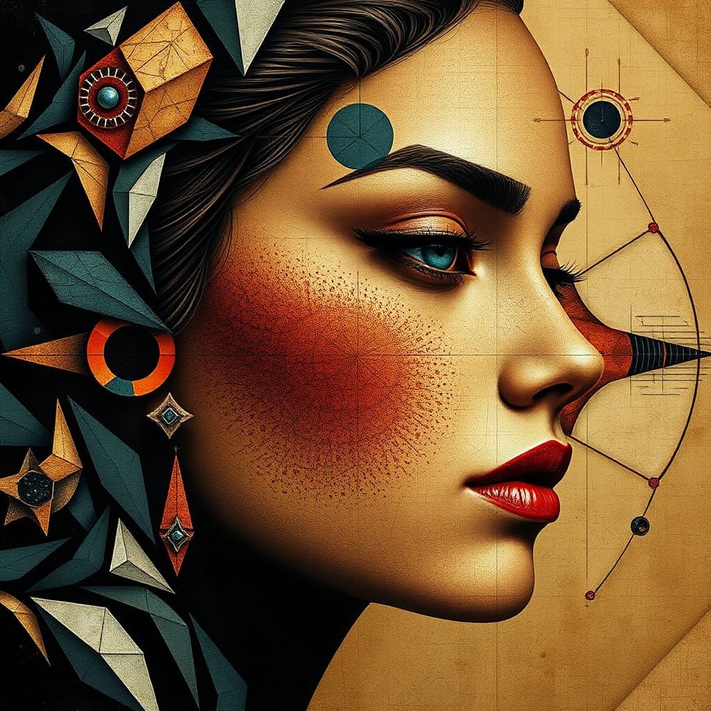 Geometric Mosaic: A Woman's Face in Art Deco Style