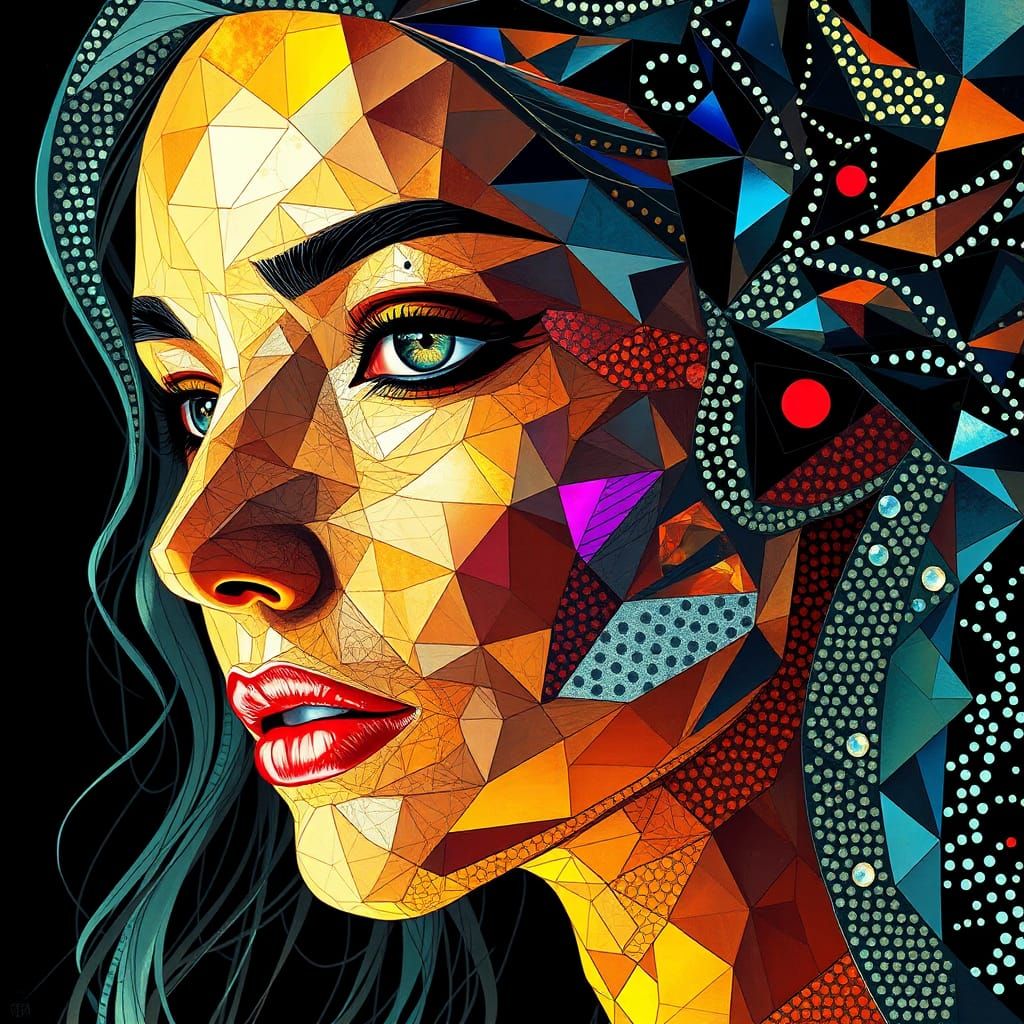 Geometric Woman: A Futuristic Op Art Mosaic