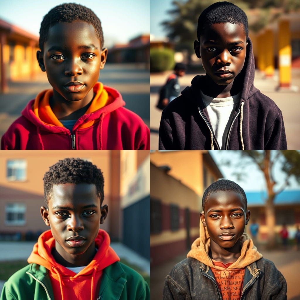 African Teen Boy in Bright Shadows, Front Pose