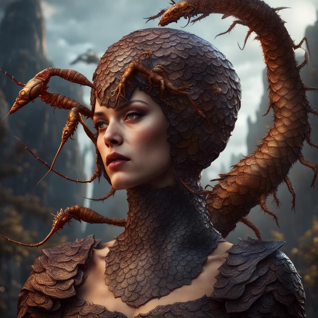 Fantasy Woman with Insect and Reptile Features
