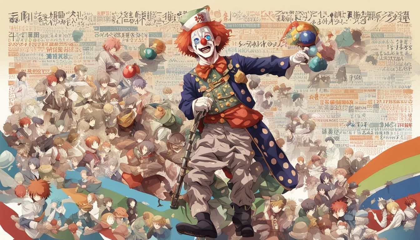 Clown Playing Wordle in Anime Style