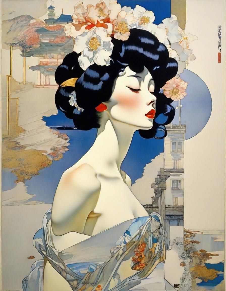 A Fusion of Sorayama, Hokusai, Mucha and Kandinsky