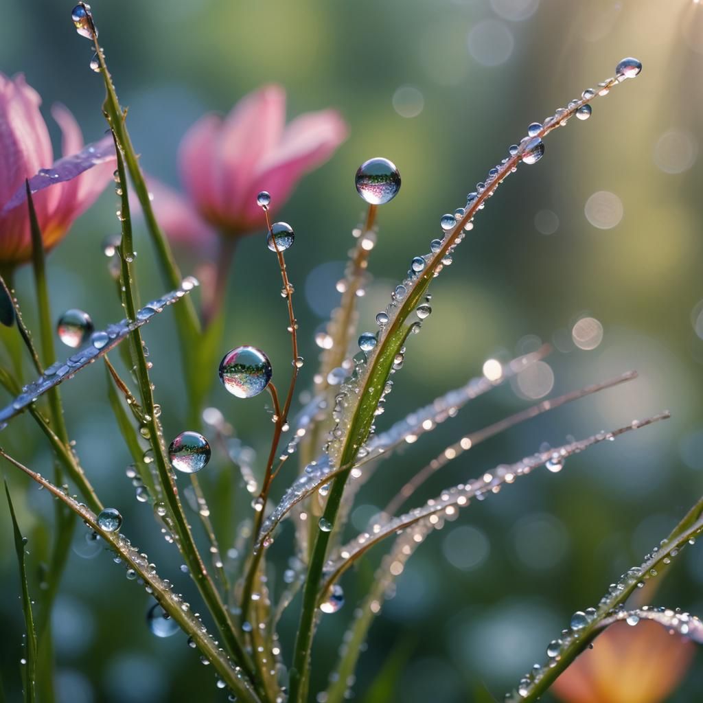 Dewdrop Flower Petal in Morning Light: Fantasy Concept Art