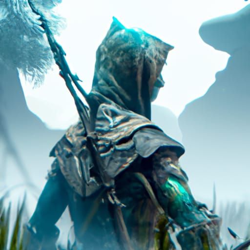 Hooded Archer Ghost in Fog: Fantasy Concept Art